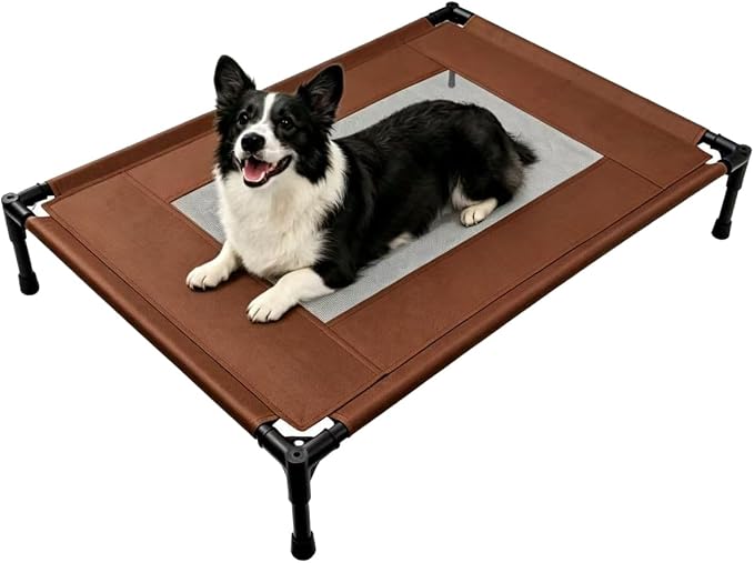 Elevated Dog Bed for Large Dogs - Outdoor Cooling Cot with Washable Breathable Mesh, Portable Raised Pet Bed with Non-Slip Feet & Waterproof Teslin, Heavy Duty & for Camping