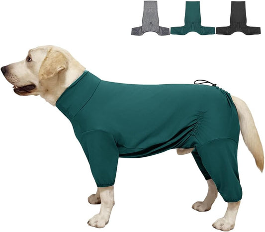 Dog Pyjamas PJS Sweater Clothes and Home Clothing Suitable for Small to Medium Breeds of Dogs, Dog Neutering Suits, Extra-Large Stretch Fabric, Four-Legged Clothes (Thin Dark Green, XL)