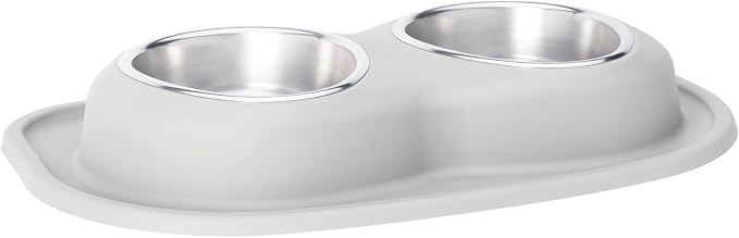 WeatherTech Double Low Pet Feeding System - Compact and Portable Dog/Cat Food and Water Station - 32 oz (4 Cups) Light Grey (DL3203LG)