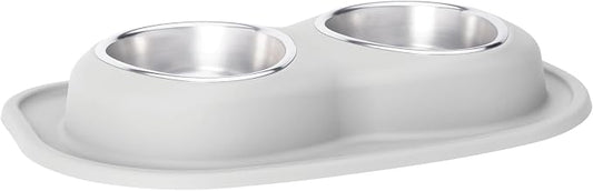 WeatherTech Double Low Pet Feeding System - Compact and Portable Dog/Cat Food and Water Station - 32 oz (4 Cups) Light Grey (DL3203LG)