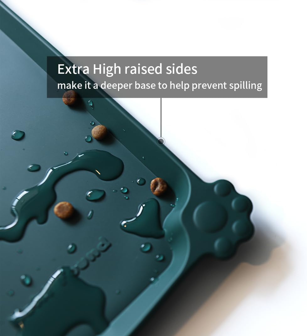 Hoki Found Silicone Pet Food Mats Tray - High-Lips Pet Dog Cat Bowl Mats - Dog Pet Cat Feeding Mat - Waterproof Dog Cat Food Mats -Pet Water Mats for Floors - Dark Cedar