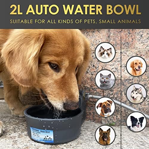 FICUSWIN Automatic Water Dispenser for Large Dogs Patented Fit 3/4in GHT Male Faucet Outdoor Animal Water Bowl Include Water Valve, 5ft Water Hose, Copper Connector