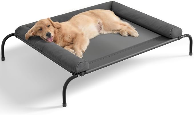 WESTERN HOME Cooling Elevated Dog Bed for Large Dogs,Outdoor Raised Dog Bed | Dogs Cot Portable Indoor, Raised with Breathable Mesh, Chew Proof Pet Hammock Cots, Removable and Waterproof Bolsters