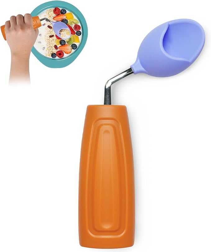 Anti-Tremor Spill Shield Spoon for Hand Tremors Parkinsons, Weighted Adaptive Utensils with Large Enclosed Scoop, Ergonomic Non-Slip Handle, Dishwasher Safe (Brown, Left Spoon)