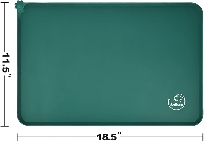 Silicone Waterproof Dog Cat Pet Feeding Mats, Non Slip, Easy Clean Pet Dog Cat Bowl Mats Placemat (18.5" x 11.5") Hunter Green