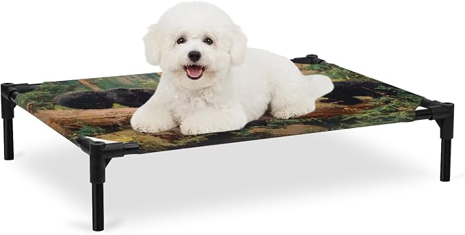 Outdoor Elevated Dog Bed for Medium Dogs, Forest Bears Breathable Cooling Raised Dog Cot for Indoor/Outdoor, Nature Country Wild Animals Trees Branch Waterproof Elevated Pet Beds, M 24 x 20 in