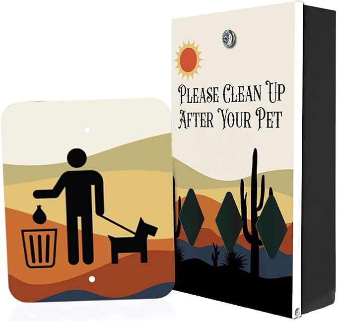 Zero Waste USA - DISPENSE-ART™ Roll Bag Dispenser & Sign - Desert Landscape | UV-printed roll bag dispenser & matching sign, 400 bags, 25% more storage, mounts to walls, posts & fences