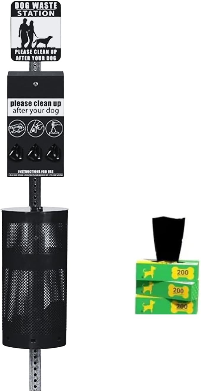 Premium Steel Dog Waste Station - Pet Waste Station | Durable pet stations for dogs with Easy Bag System, Weatherproof Waste Disposal, 300 Dog Waste Bags & 25 Liners