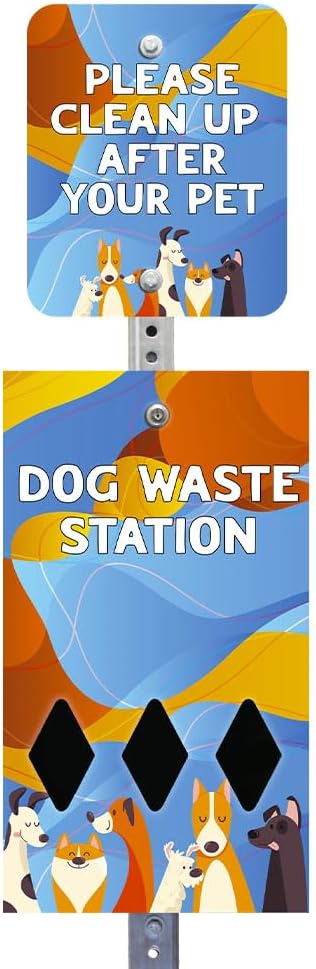 Zero Waste USA - DISPENSE-ART™ Mini Dog Waste Station - Abstract Dogs | UV-printed aluminum bag station with 400 bags, 25% larger dispenser, installs beside existing trash cans, 10-year warranty