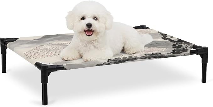 Outdoor Elevated Dog Bed for Medium Dogs, Cute Eagle Breathable Cooling Raised Dog Cot for Indoor/Outdoor, Natural Mountain Tree Branches Animals Rustic Waterproof Elevated Pet Beds, M 24 x 20 in