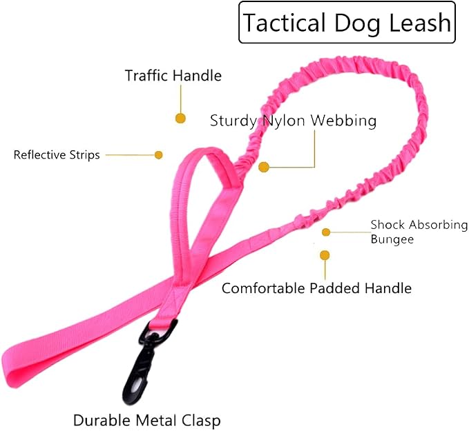Tactical Dog Collar and Leash Set for Large Dogs with Control Handle,Pink | 1000D Heavy-Duty Nylon Fabric,Quick-Release Metal Buckle,Adjustable Fit,Soft-Padded Webbing,D-Ring,for Training & Hiking,XXL