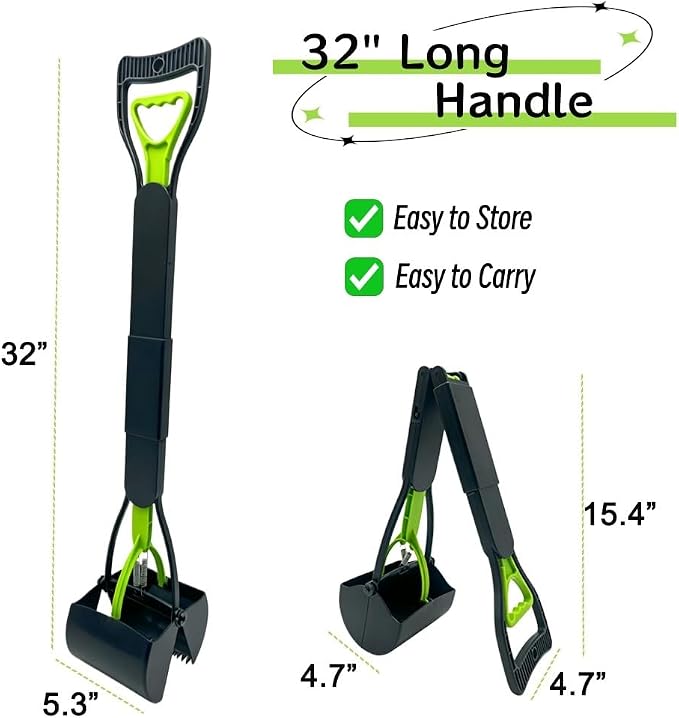 2 Pack 32" Long Handle Pooper Scooper for Large Small Dogs, Dog Pooper Scooper for Yard Lightweight Poop Scooper with Durable Material