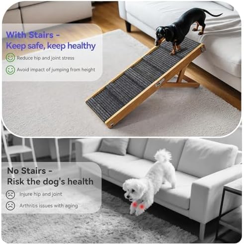 Pawaboo 2026 Upgraded Small Dog Ramp for Couch Foldable, 5 Ajustable Height | Height from 9.8" to 20.5", Portable Stable Pet Steps with Non-Slip Pad, Pet Ramps Use for Sofa Couch Stairs, Wood