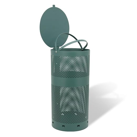 Discontinued - Aluminum Outdoor Trash Can, 10 Gallon - Matte Green | Commercial-grade rust-proof aluminum outdoor trash can with lid, liner clamps, post-mount hardware & 10-year warranty
