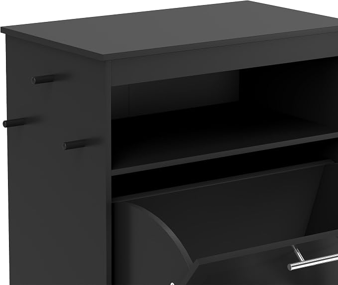 PawHut Dog Feeding Station with Raised Bowls, Pet Feeder Station, Black | Dog Food Storage Cabinet, Hanger for Feeding & Watering Supplies