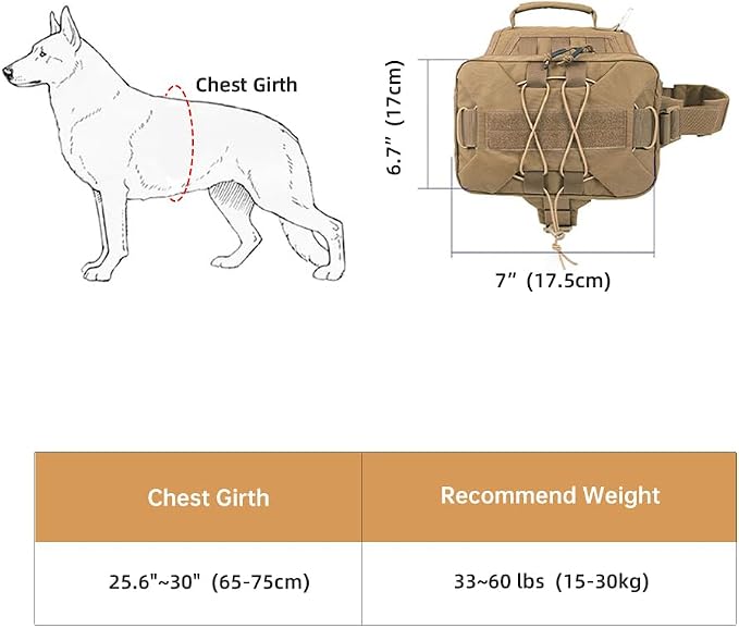 EXCELLENT ELITE SPANKER Nylon Dog Backpack with 2 Side Pockets for Hiking | Adjustable Tactical Dog Pack Hound Saddle Bag Harness for Medium & Large Dog Traveling Camping Walking Training Running