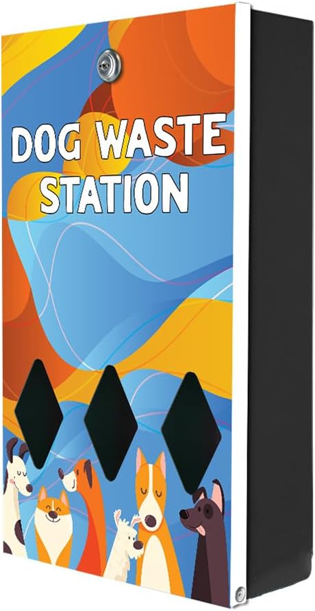 ZERO WASTE USA - Dispense-Art Low Profile Dog Waste Station - Abstract Dogs | UV-printed aluminum low-profile station with 400 bags, 25 liners, 25% larger dispenser, rust-proof commercial design