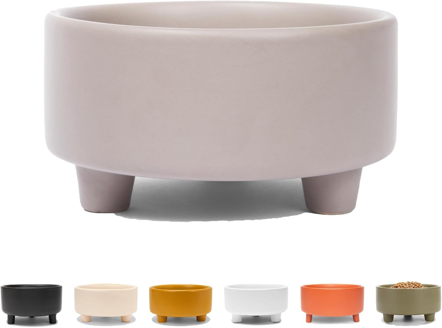 Waggo Uplift Ceramic Dog Bowl for Small Medium and Large Breeds - Heavyweight and Durable Pet Food and Water Dish Crock, Dishwasher Safe, Modern, Elevated Feeder (Vintage Grey, Large)