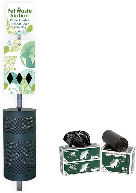 Zero Waste USA - Aluminum Dog Waste Station - Watercolor Earth | Green | DISPENSE-ART™ UV-printed aluminum station, 25% larger bag storage, rust-proof commercial design for parks & properties
