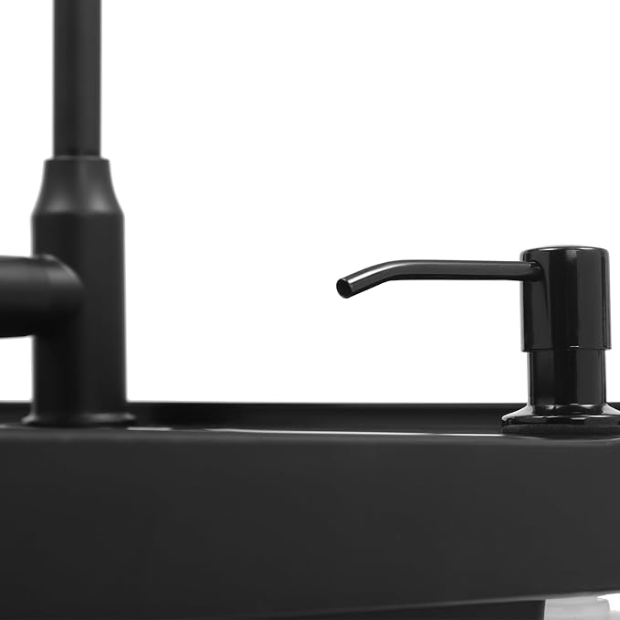 Tall Freestanding Plastic Utility Sink with Rotatable Faucet Black | Equipped with Hose Hook Up, Built-In Soap Box and Soap Dispenser, Four Iron Support Feet, Suitable for Laundry and Pet Bath