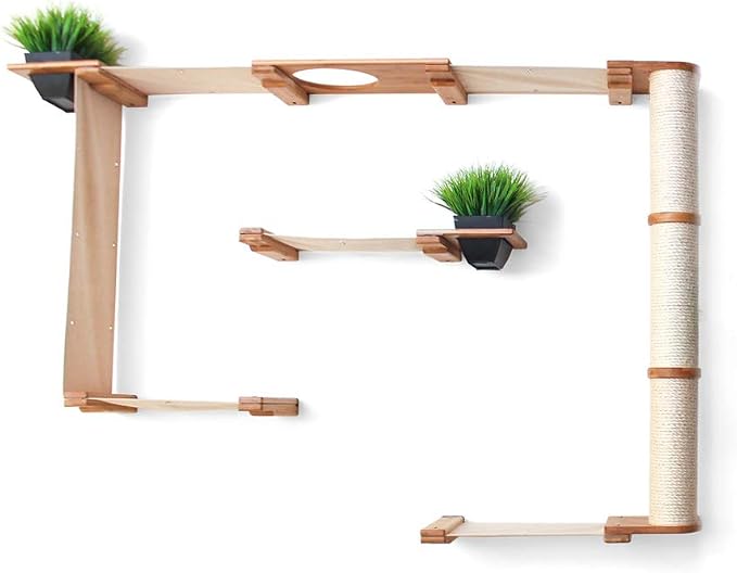 CatastrophiCreations Mini-Garden - Multiple-Level Cat Hammock & Climbing Activity Center - Wall-Mounted Cat Tree Shelves Natural/Charcoal, Natural Bamboo/Charcoal Gray Canvas, MGD11NACH