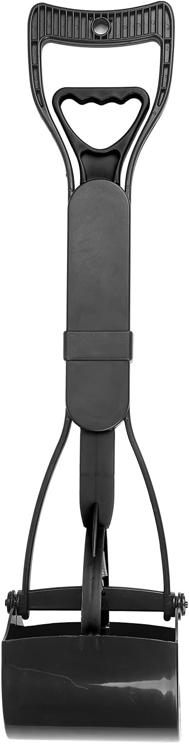 Focket Pooper Scooper, Heavy Duty Non Stick Material Large Capacity Dog Pooper Scooper, Poop for Dogs with Extended Foldable Handle for Lawns Grass Dirt Gravel (All Black)