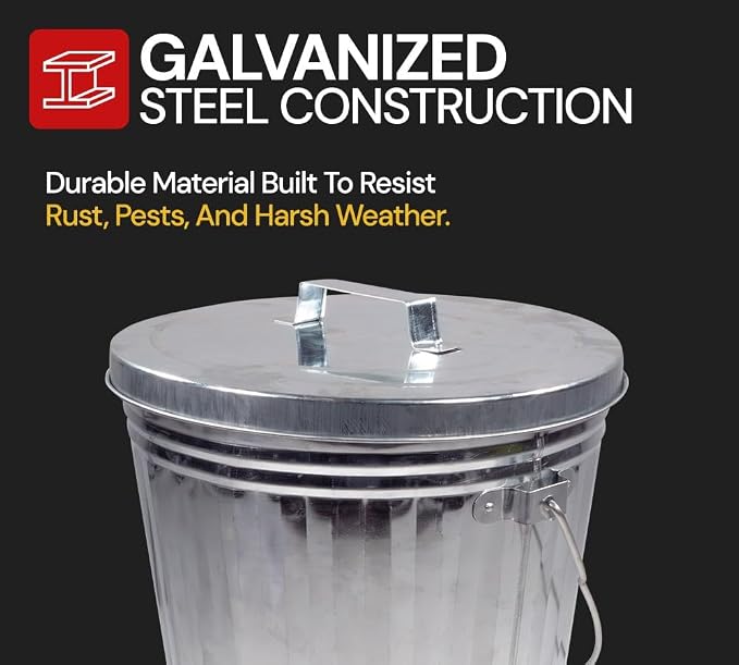 Mytee Products 4 Pack Galvanized Trash Can with Lid Ideal for Trailers - 10 Gallon Steel Mounted Small Outdoor Garbage Can for Home, Office, Bathroom, Kitchen - Fire and Heat Resistant