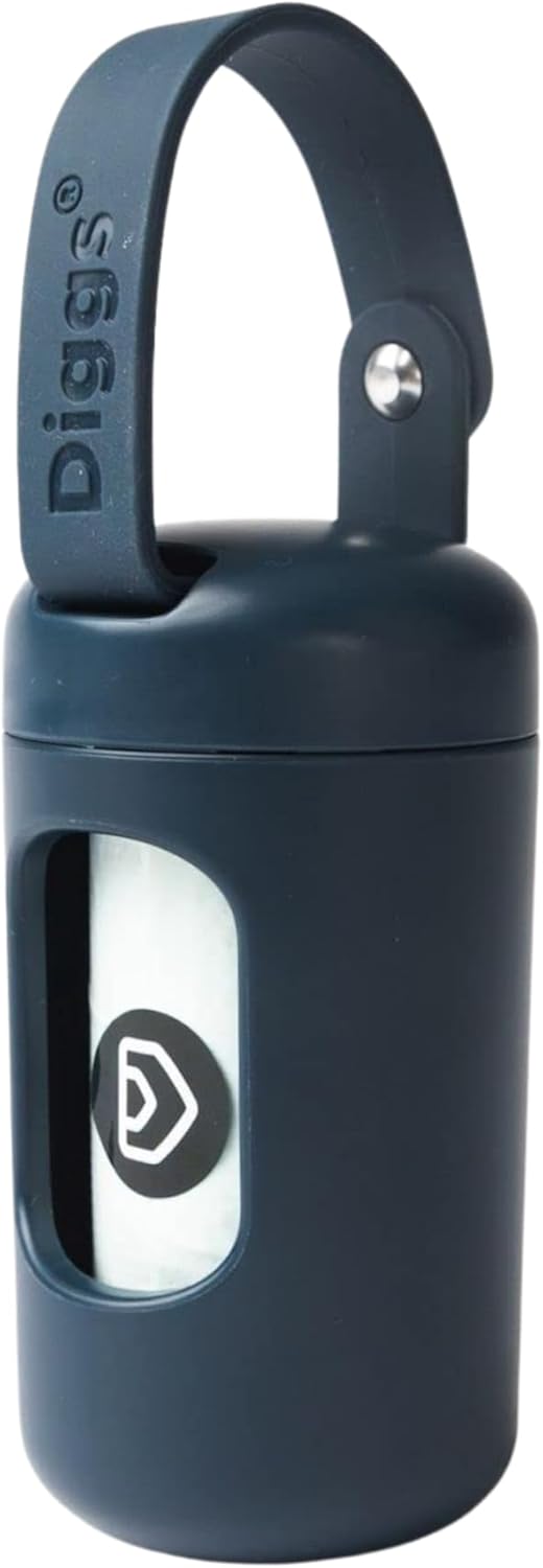 DIGGS Dog Poop Bag Dispenser for Leash - Premium Dog Waste Bag Holder with Easy One-Hand Dispensing (Navy)