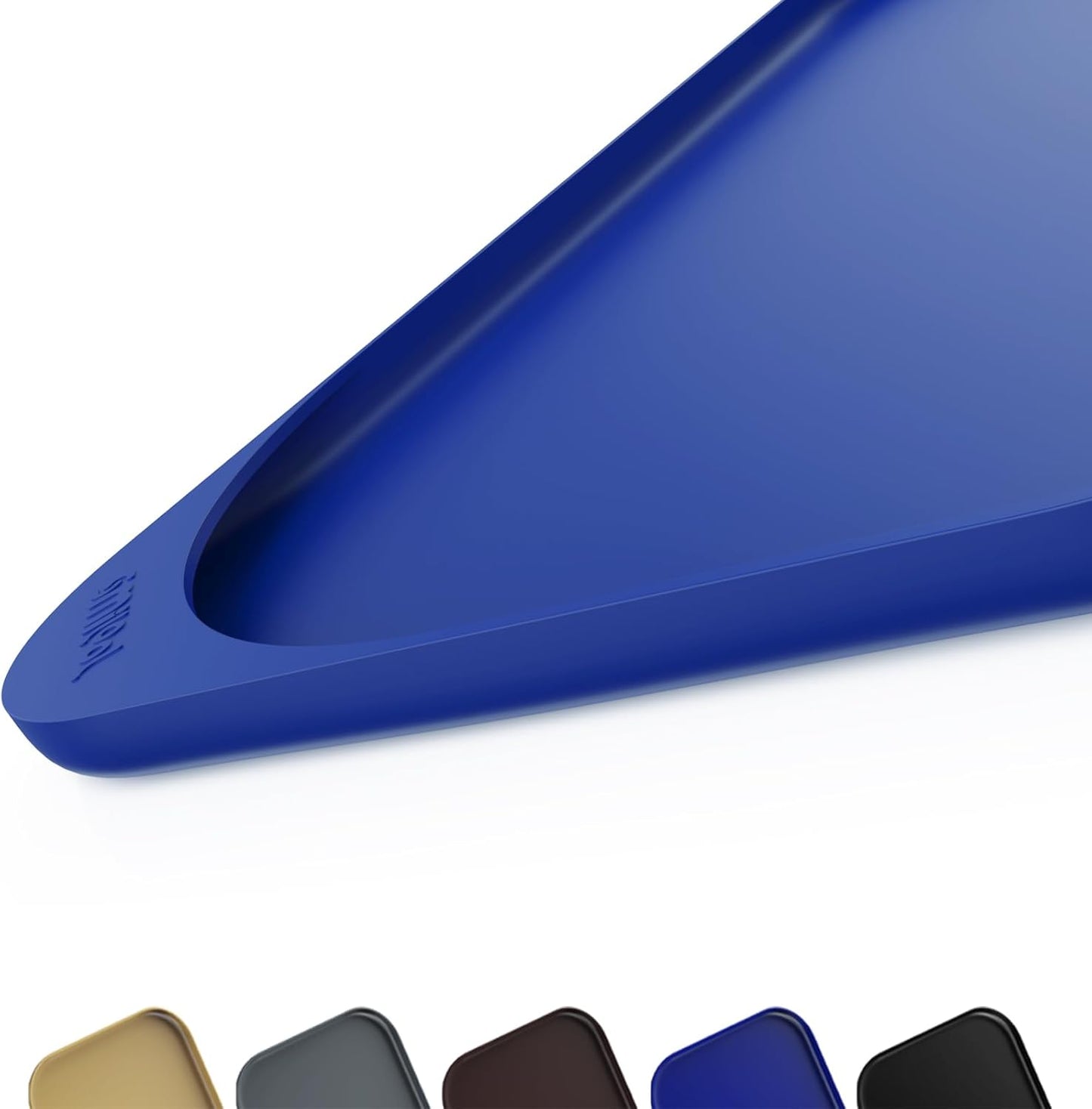 Silicone Pet Feeding Mat with Raised Edge & Residue Collection Pocket for Food and Water, Dog Bowl Mats, Cat Bowls Placemat with High Lip for Floor Waterproof, 19 x 12 x 0.7 Navy Blue