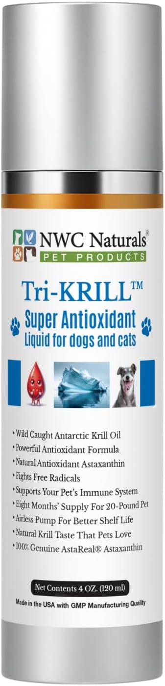NWC Naturals Tri-Krill Oil Supplement for Dogs and Cats, Supports Joint, Brain, Reduces Scratching and Shedding, Air-Free Pump, Pure Antarctic Krill with Astaxanthin, Omega-3, DHA, EPA