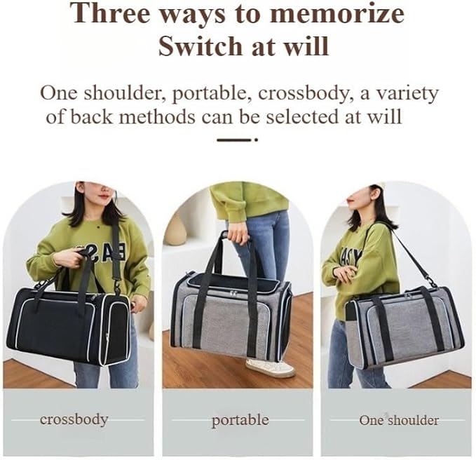 Airline Approved Expandable Pet Carrier for Cats & Small Dogs up to 6kg - Foldable, 3-Way Carry for Airplane & Outdoor (Grayish Blue,Large)
