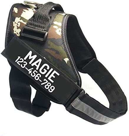 PawPawify Custom No Pull Dog Harness with Name and Phone Number, Heavy Duty Personalized Pet Vest to Prevent Tugging, Pulling, or Choking, Training and Walking (Camouflage Green, XL (60-85 LBS))