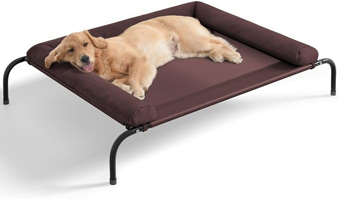 Cooling Elevated Dog Bed for Large Dogs, Indoor & Outdoor Raised Dog Bed | Portable,with Breathable Mesh, Chew Proof Pet Hammock Cots with Removable and Waterproof Bolsters