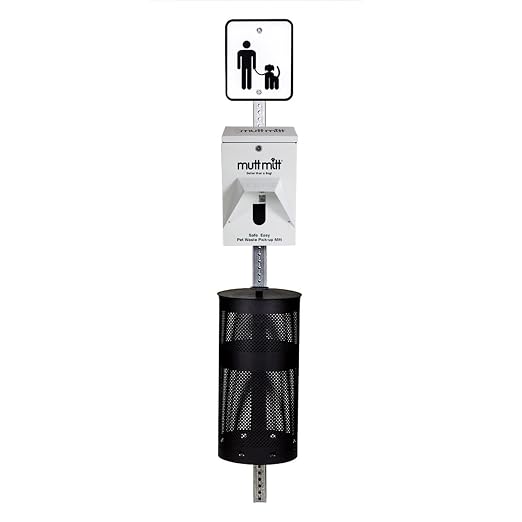 Mutt Mitt® Aluminum Dog Waste Station - Gloss White/Black | Singles | Complete aluminum station with 400 header bags, 25 liners, 12-gal can, locking dispenser, post & hardware included