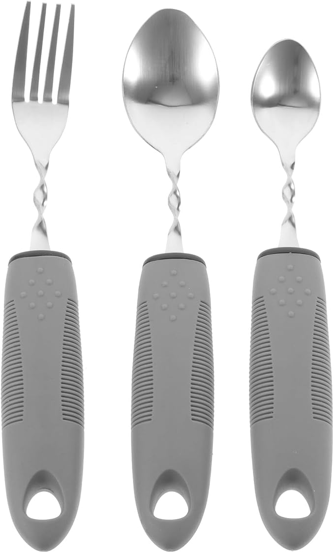 Healifty Adaptive Utensils Set for Elderly Non-Slip Eating Utensils for Weak Grip Lightweight Travel Tableware with 1 Fork and 2 Spoons Easy Clean Daily Use