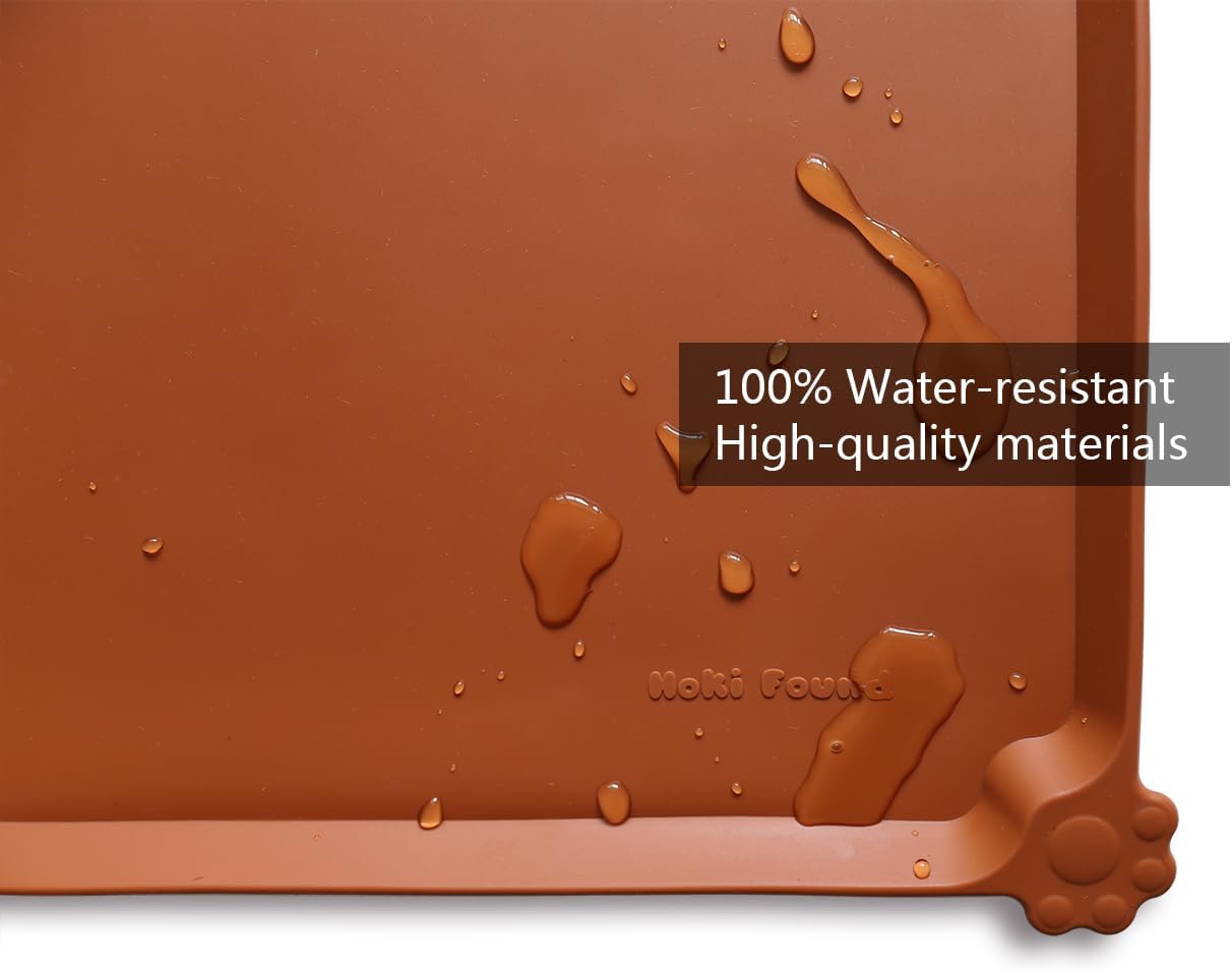 Hoki Found Silicone Pet Food Tray - Non Slip Pet Dog Bowl Mats - Cat Waterproof Mat for Carpet - Caramel