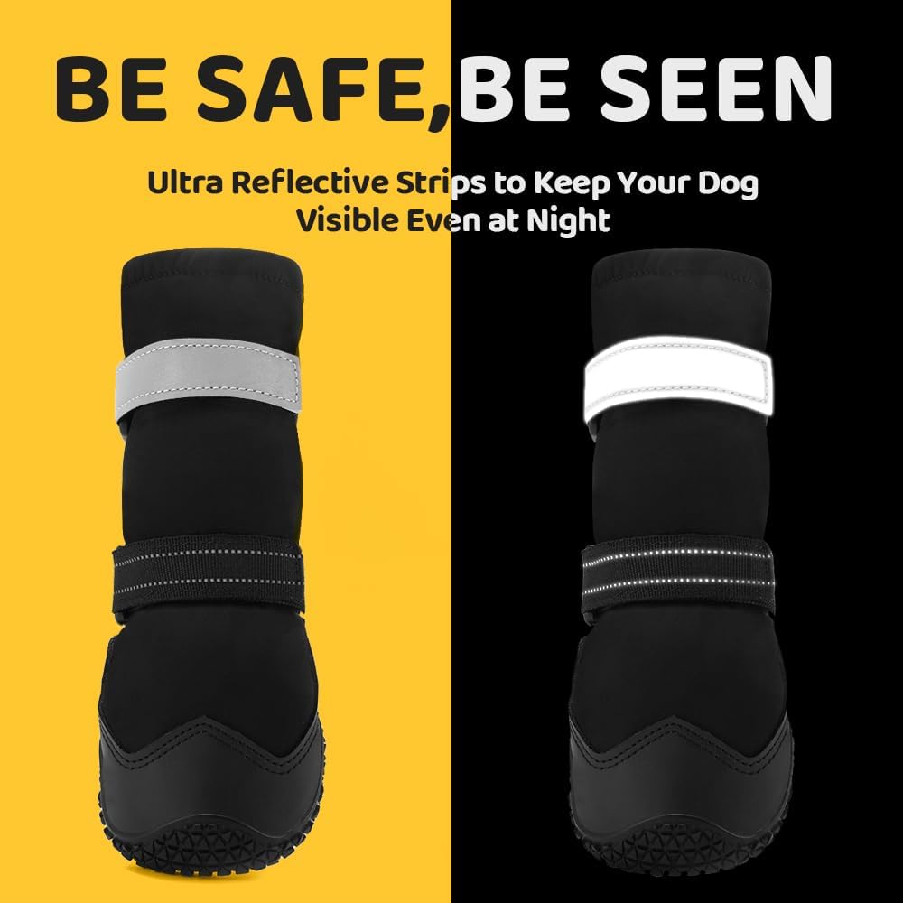 Hcpet Dog Shoes, Dog Boots & Paw Protectors for Winter Snowy Days, Rainy Weather, Outdoor Anti-Slip Sole Dog Booties for Hardwood Floor Black-Leg 2