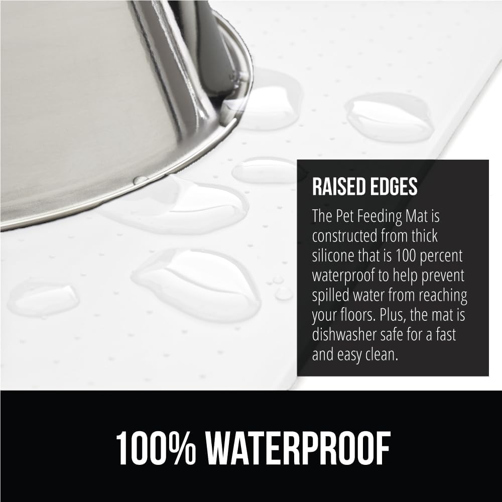 GORILLA GRIP 100% Waterproof Raised Edge BPA Free Silicone Pet Feeding Mat, Dog Cat Food Mats Contain Spills Protects Floors, Placemats for Cats and Dogs Water Bowl, Pets Accessories 32x24 White