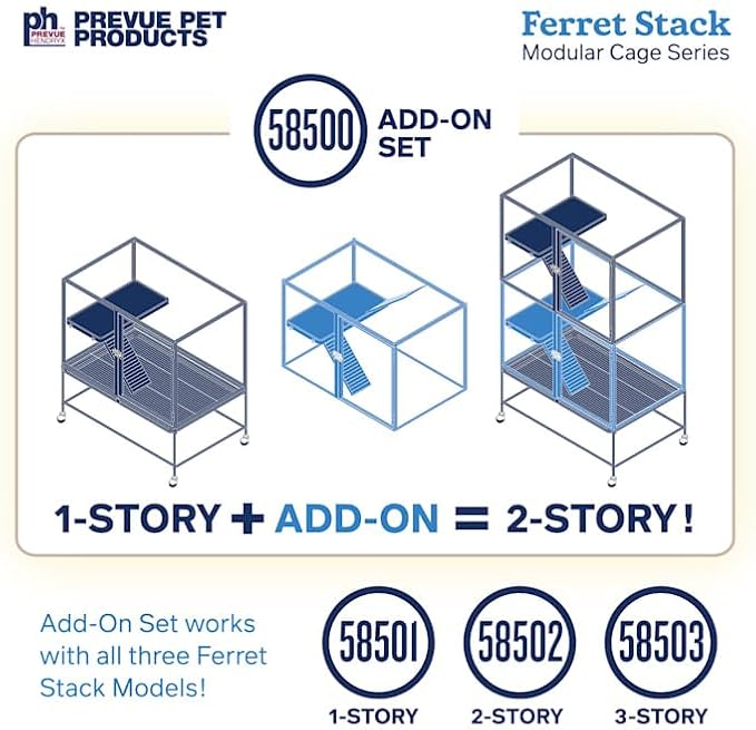 Prevue Pet Products Ferret Stacking Cage Add-On Unit - Extra Level with Ramps and Platform for Modular Ferret Habitat, Accessories for Cage Expansion with Shelves & Ladders for Climbing - Black