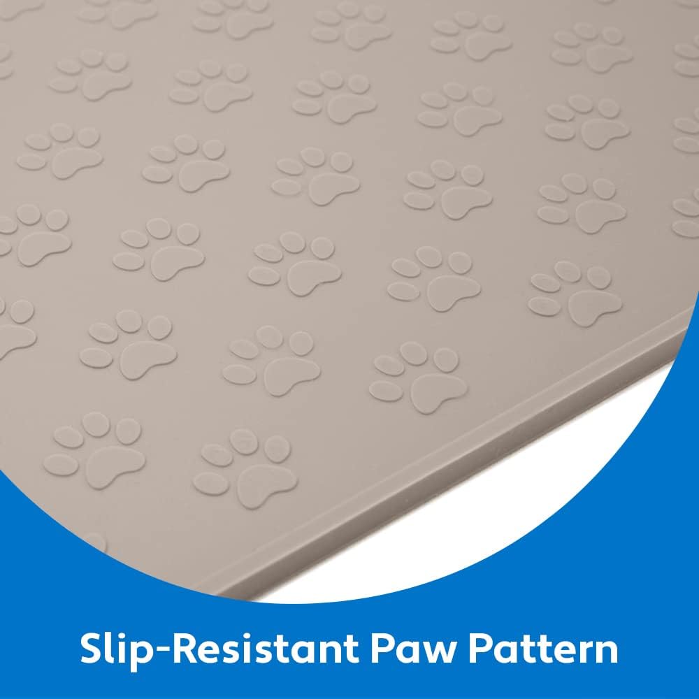 MIGHTY MONKEY 100% Waterproof Dog Food Mat, Raised Edges Silicone Pet Feeding Placemat for Cat, Dogs, Pet Bowls, High Lipped Tray Prevents Water Spills, Food on Floor, Dishwasher Safe, 24x16, Beige