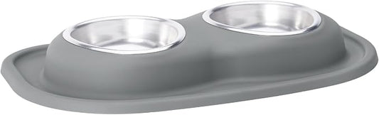 WeatherTech Double Low Pet Feeding System - Compact and Portable Dog/Cat Food and Water Station - 16 oz (2 Cups) Dark Grey (DL1602DG)
