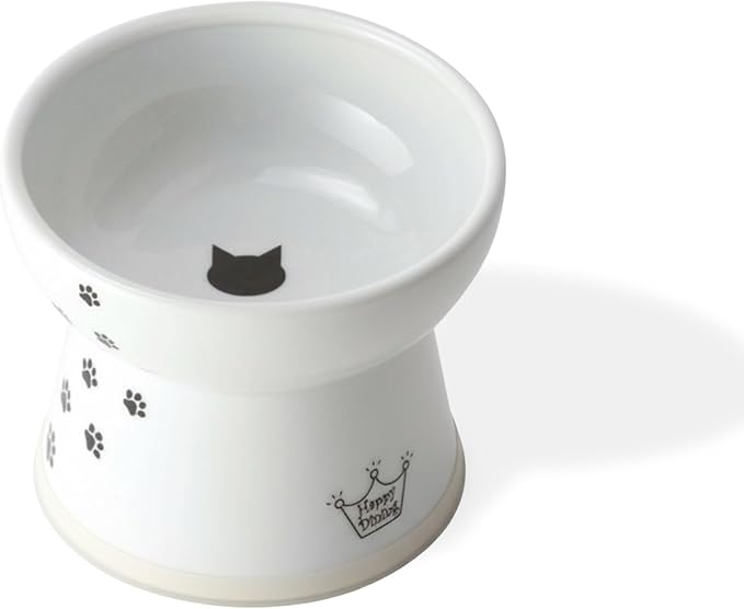 Necoichi Raised Cat Food Bowl – Ceramic Elevated Cat Bowl for Whisker & Neck Fatigue, Dishwasher Microwave Safe – Non-Slip & Anti Vomiting Ergonomic Design (Cats, Large Flat)