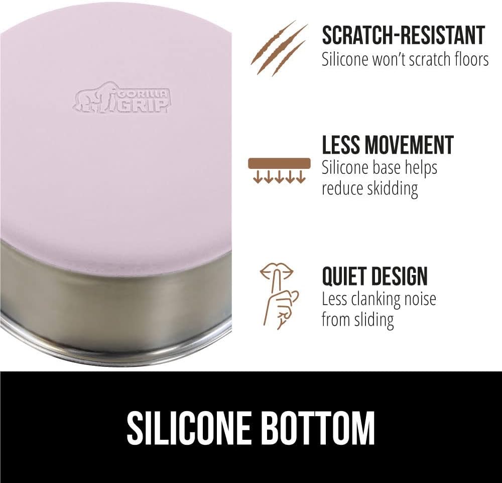 GORILLA GRIP Set of 2 Dog Bowls, Holds 6 Cups (48 fl oz), Heavy Duty Metal Food and Water Bowl for Feeding Dogs and Cats, Dishwasher Safe, Rust Resistant Stainless Steel, BPA Free Rubber Base, Lt Pink