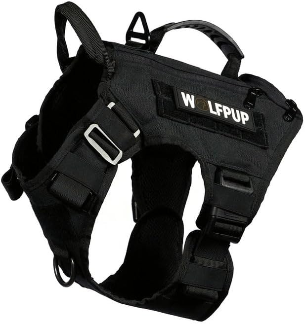 WOLFpak Tactical Dog Vest Harness No Pull Breathable (Alpha Black, X-Large) | Dual Grab Handles, 1000D Nylon, Four-Point Adjustment, MOLLE Attachment Panels, Three Storage Pockets, Metal Alloy Buckles