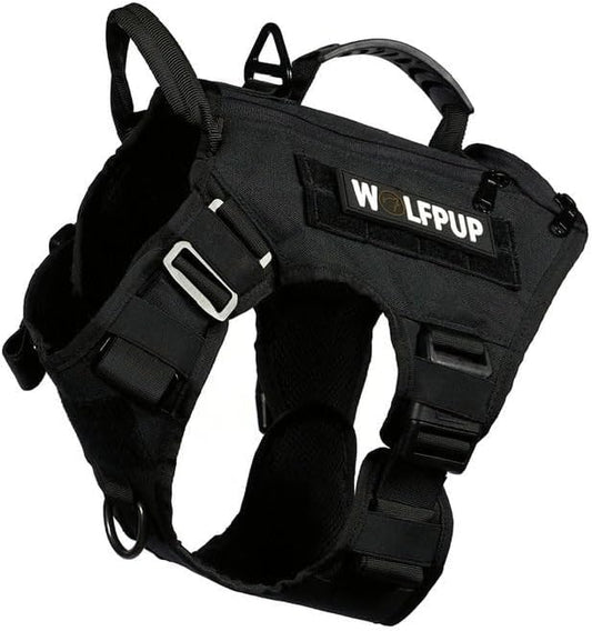 WOLFpak Tactical Dog Vest Harness No Pull Breathable MOLLE(Alpha Black, Large)