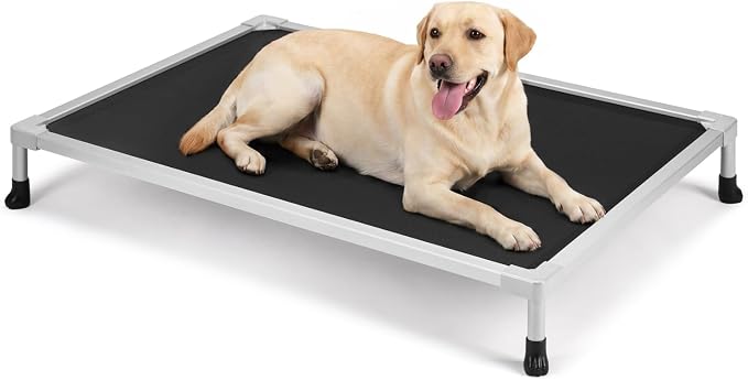 Veehoo Chew Proof Elevated Dog Bed, Silver Aluminum Dog Cot, Pre-Assembled | Cooling Raised Dog Bed for Large Dogs, Indestructible Dog Bed for Crate, Breathbale, Non-Slip Feet, Indoor Outdoor