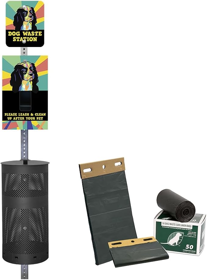 Dispense-Art Collection Pop Art King Charles Spaniel - Custom UV Printed Design on Rust-Proof Aluminum Dog Waste Station with 10-Gallon Capacity, 400 MittN Dog Waste Bags & 25 Can Liners