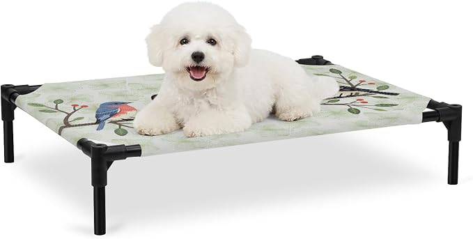 Outdoor Elevated Dog Bed for Medium Dogs, Rustic Cardinal Bird Breathable Cooling Raised Dog Cot for Indoor/Outdoor, Green Leaves Branches Country Berries Waterproof Elevated Pet Beds, M 24 x 20 in