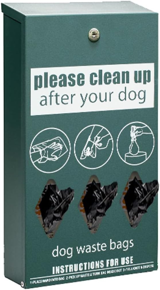Zero Waste USA - Aluminum Low Profile Dog Waste Station, Matte Green | 5' low-profile aluminum station with 400 roll bags, 25 liners, rust-proof construction, blends into parks and landscapes