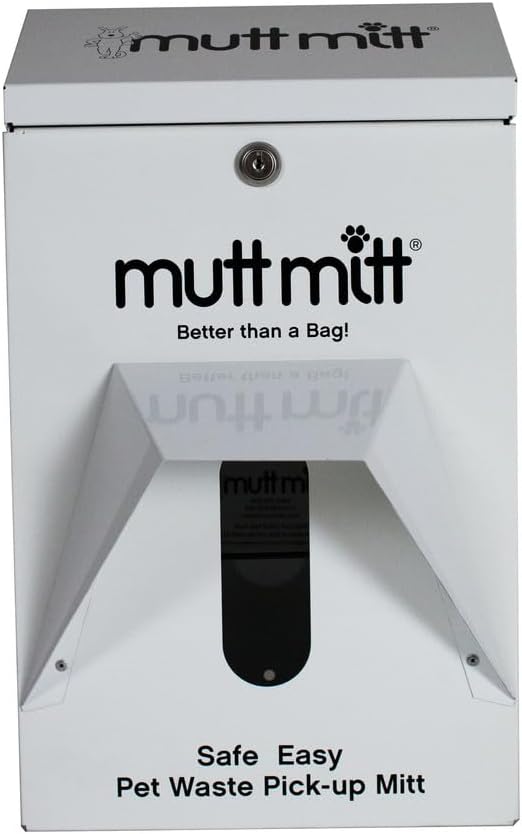 Mutt Mitt® Aluminum Dog Waste Starter Station - Gloss White | 2-Ply | Rust-proof aluminum dispenser, includes 400 header bags, locking hood, fits all 5" header refills, hardware included